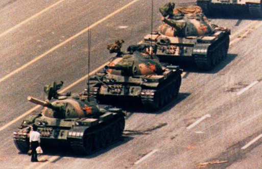 Tiananmen Square Massacre 1989 Lone Chinese Man Faces Down Advancing Communist Tank Column in Tiananmen Square June 1989